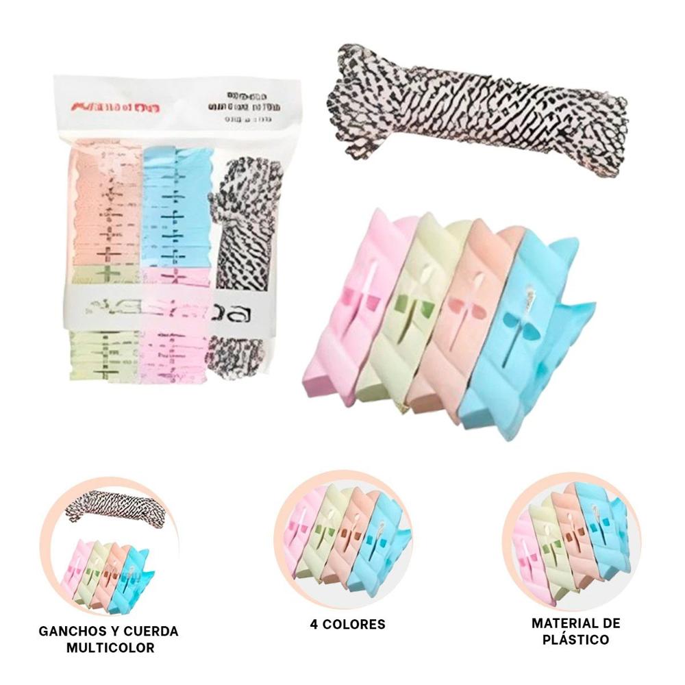 Gancho Innovador de Ropa y Cuerda Multicolor para Dormitorio Y+Ligas Regalo
