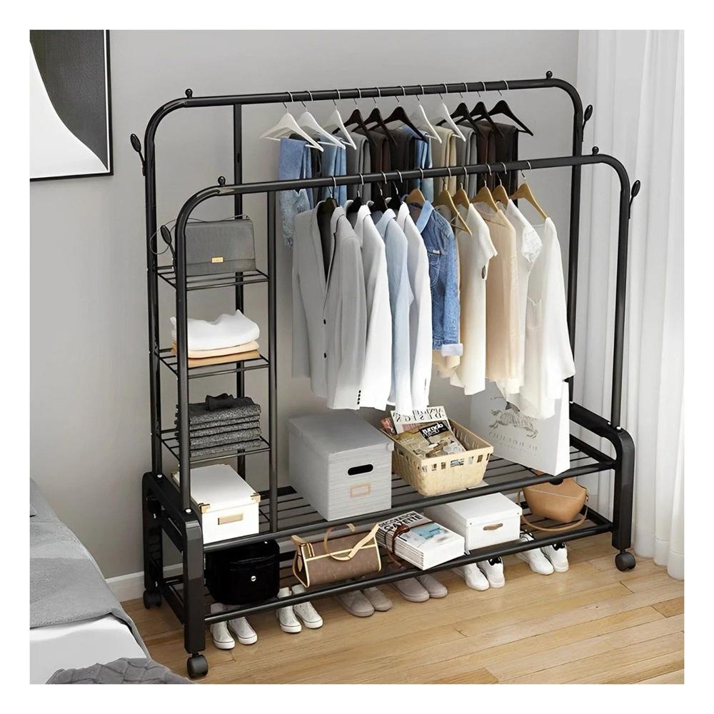 Anaquel Multifuncional con Divisiones Laterales y 2 Niveles Negro Y+Post It