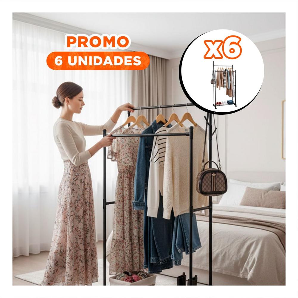 Pack6 Organizador Moderno Doble De Ropa Negro para Dormitorio Y+Regalo Sticker