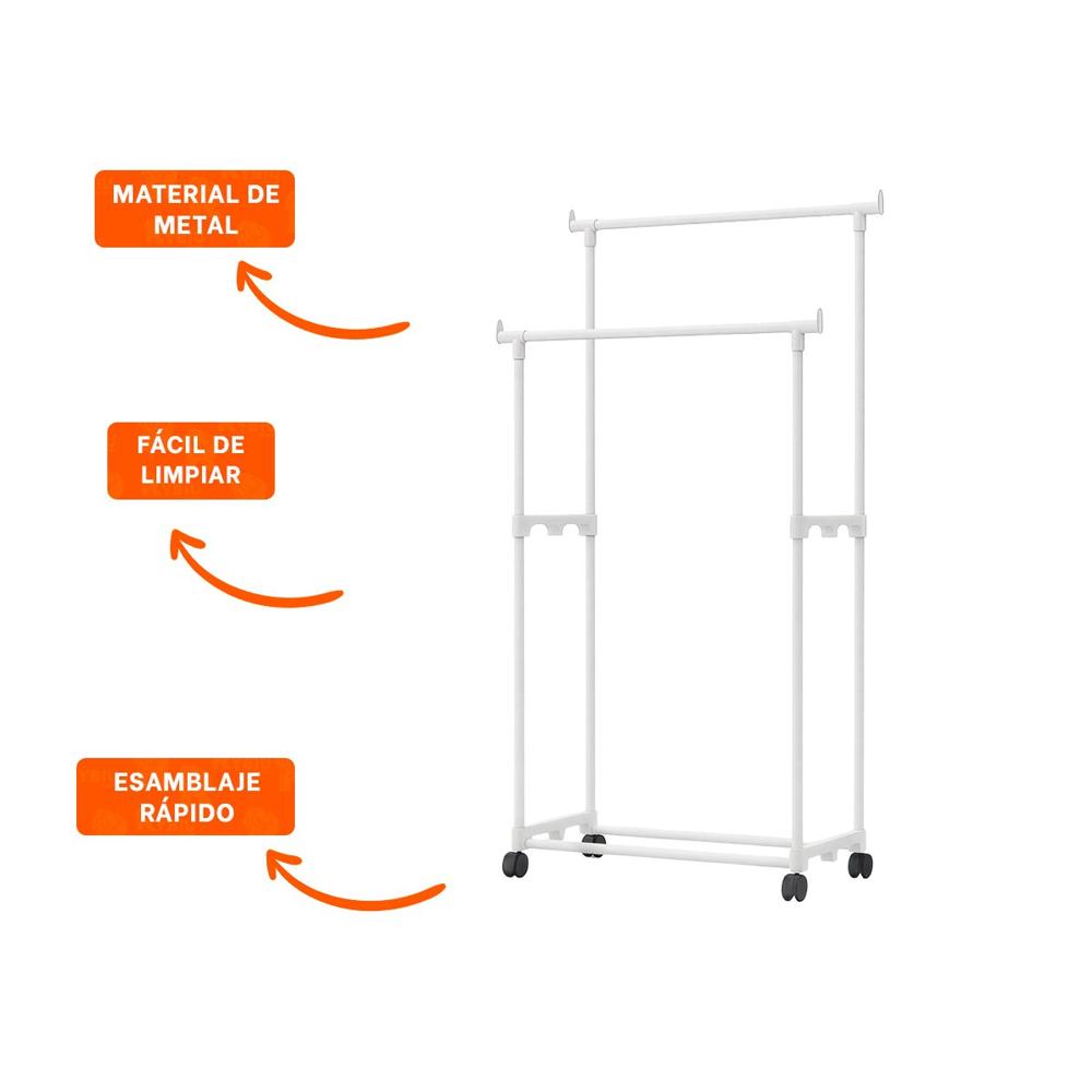 Estructura Doble de Ropa Blanco Elegante y Resistente para Vestidor Y+Ligas Regalo