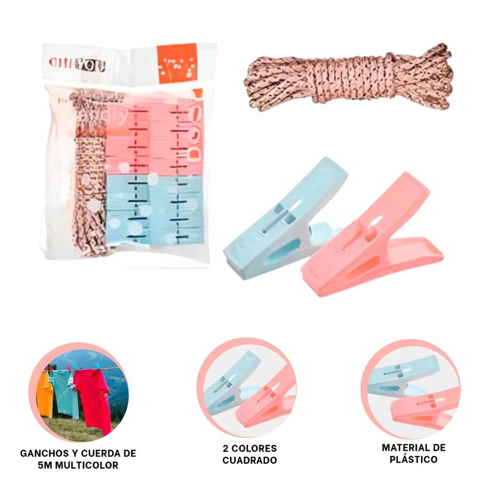 Sujetadores de Plastico Cuadrados para Ropa en Dos Colores con Cuerda Y+Ligas Regalo