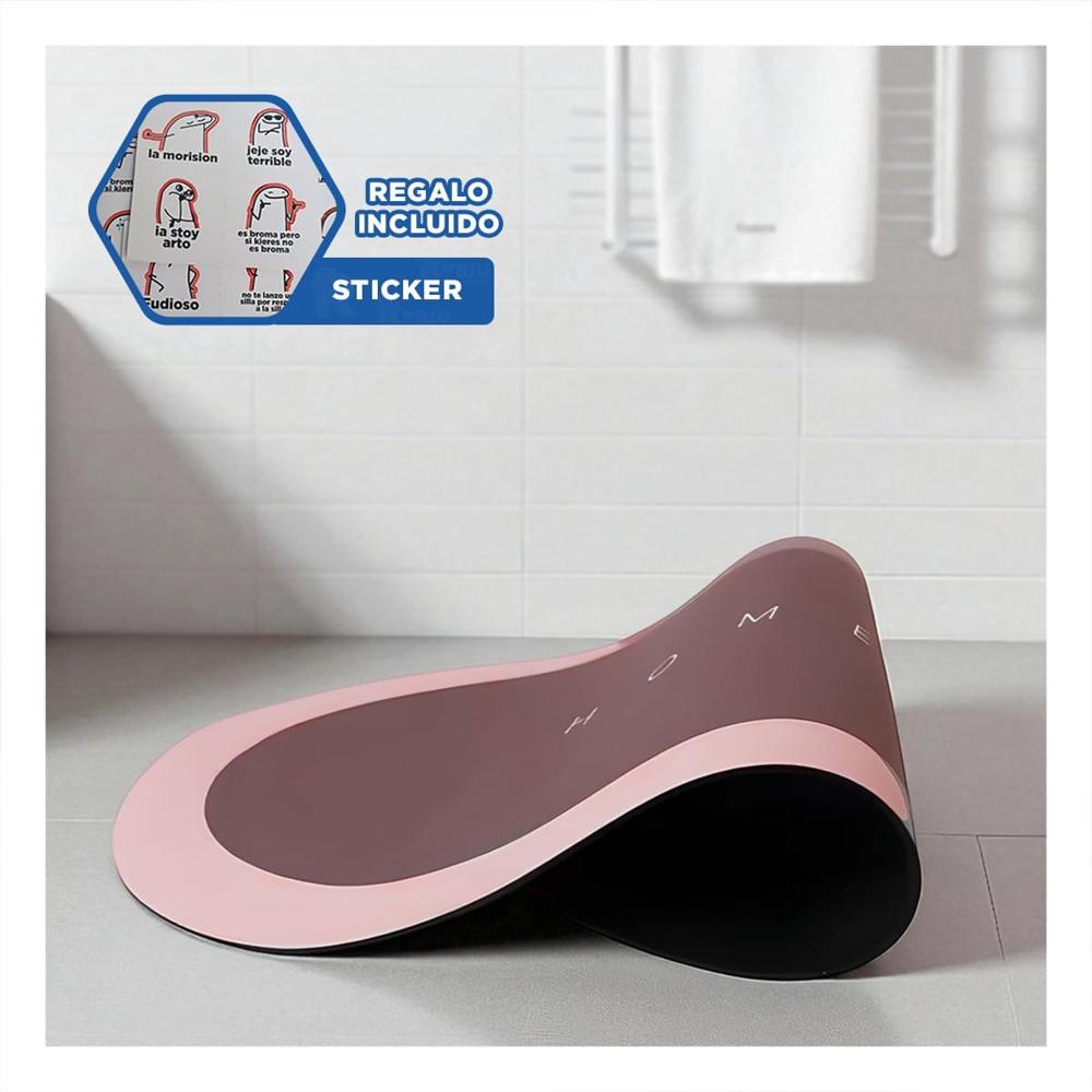 Estera Ovalada Home Rosado Material Resistente y Facil de Limpiar en Casa Y+Regalo Sticker