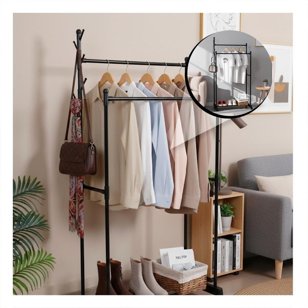 Rack Negro Doble De Ropa para Casa y Habitacion Y+Post It