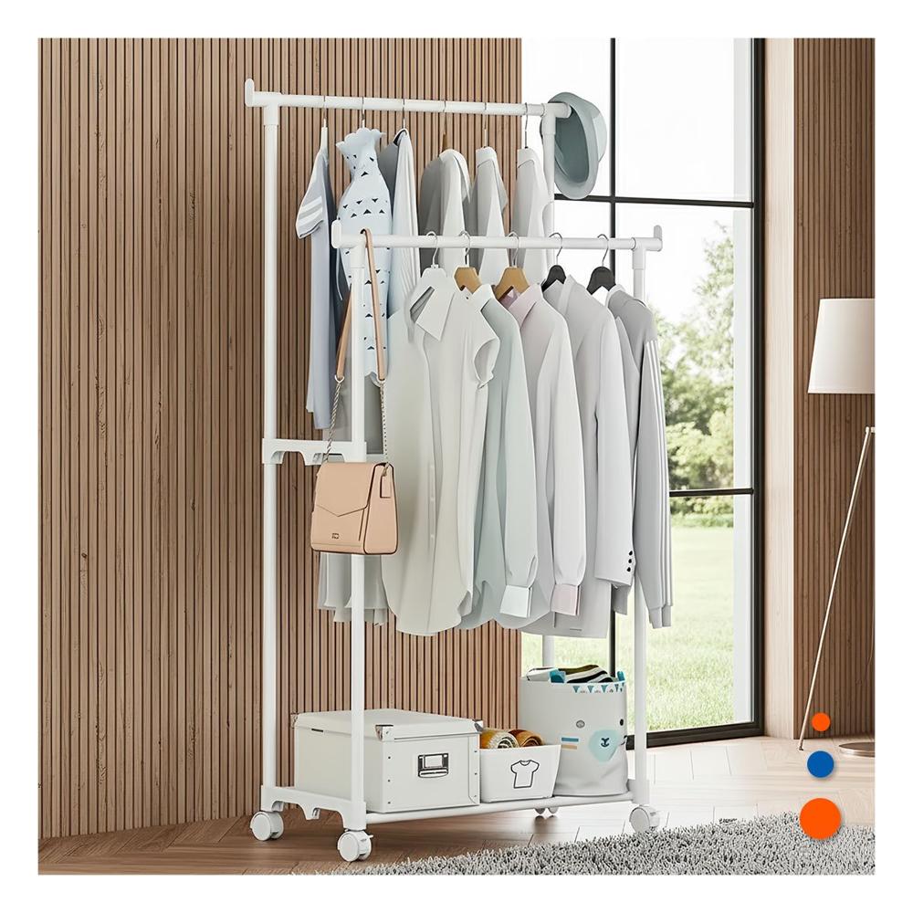 Barra Doble de Ropa Blanco Versatil y Funcional para Organizar Ropa Y+Regalo Sticker