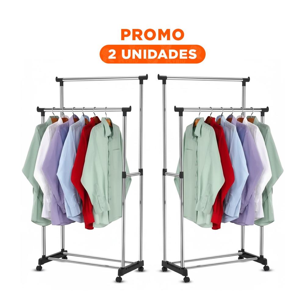 Pack2 Estacion Colgador Doble de Ropa Barra Pequena Plateado Uso Diario