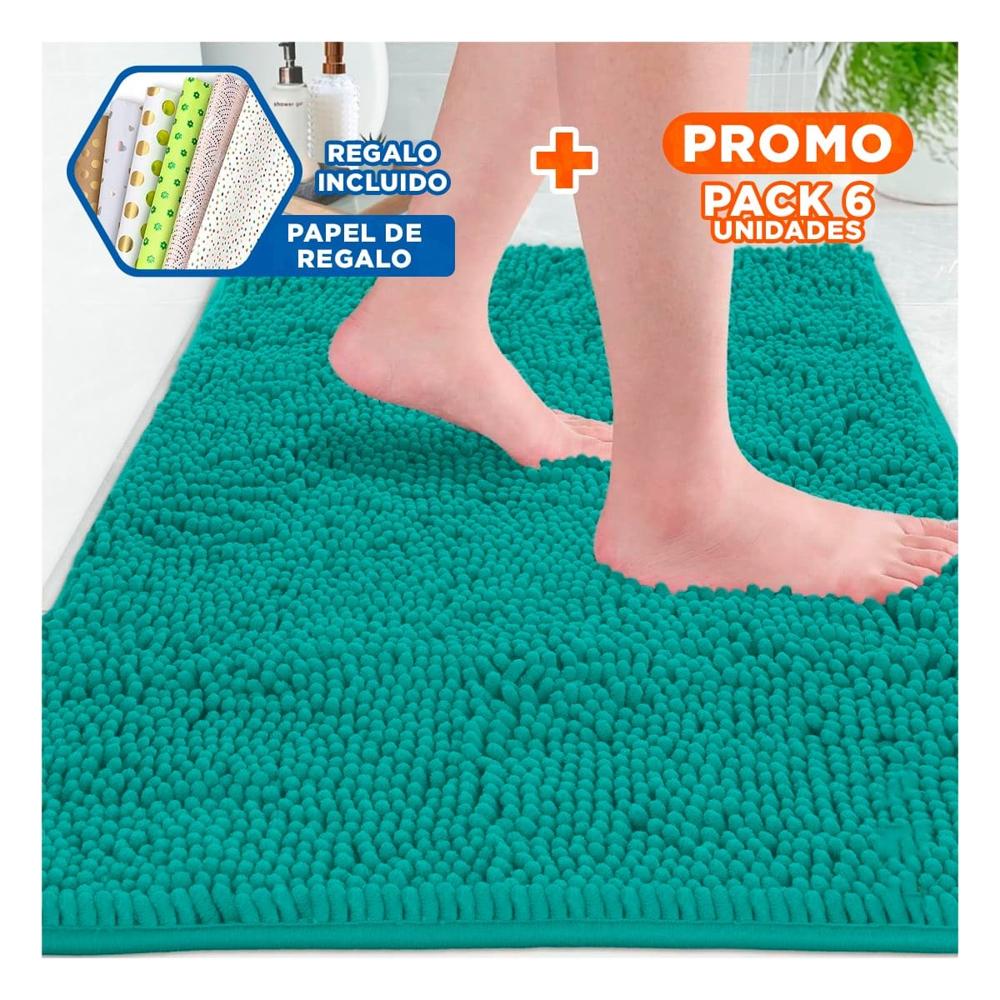 Pack6 Alfombrilla Suave Microfibra 40x60cm Verde Agua Facil de Limpiar Y+Papel Regalo