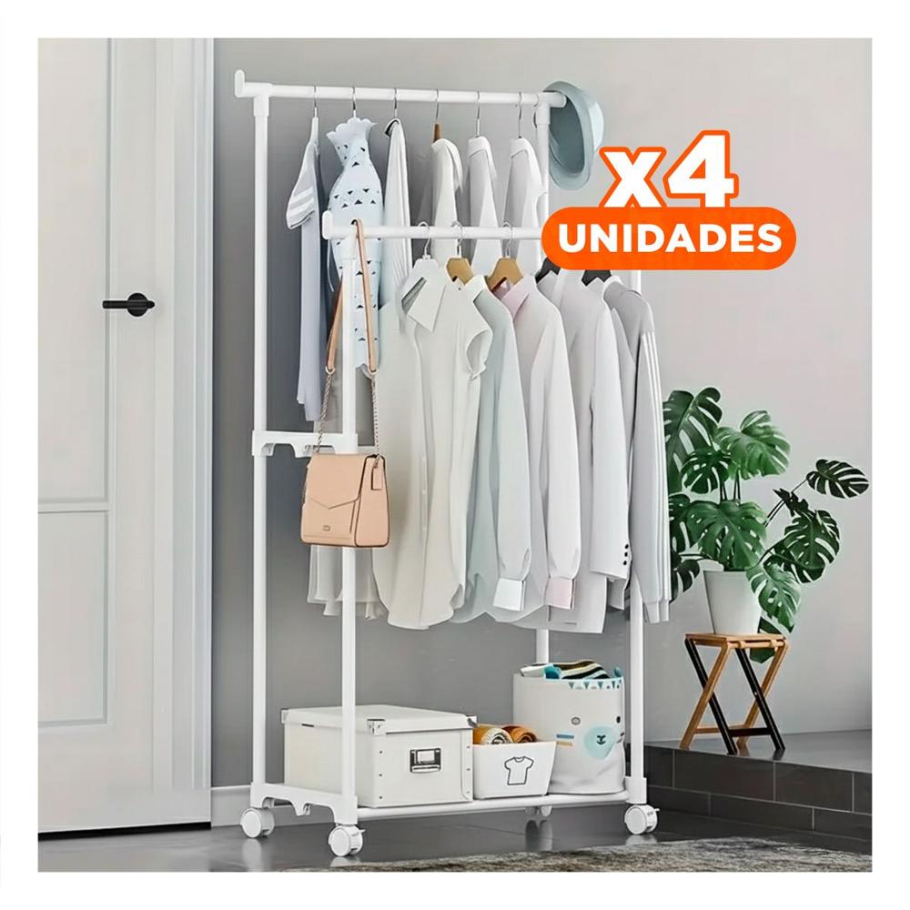 Pack4 Estante Colgador Doble de Ropa Blanco Resistente y Elegante para Ropa y Accesorios
