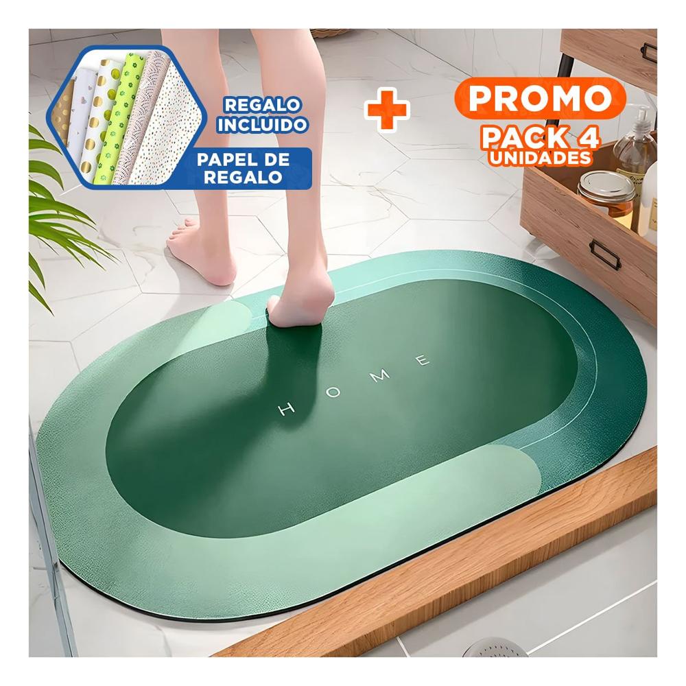 Pack4 Tapete Comodo Home Verde Formato Ovalado Perfecto para Decorar Espacios Y+Papel Regalo