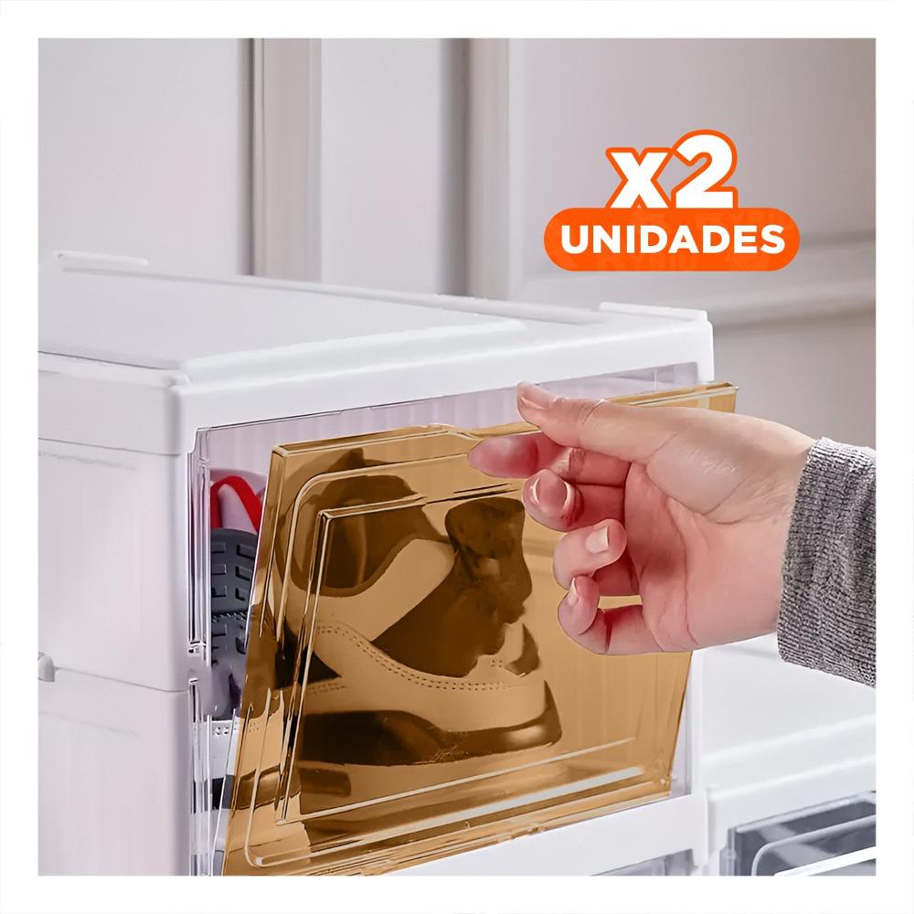 Pack2 Zapatera Plegable para Calzado con Tapa Ambar y Base Blanca Y+Regalo Sticker