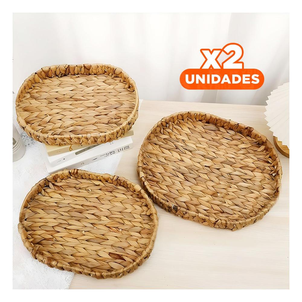 Pack2 Contenedor tejido ovalado Grass 29x20x4.5cm mostaza para organizar Y+Papel Regalo