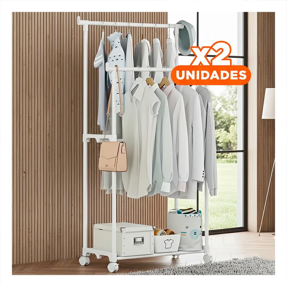 Pack2 Rack Colgador Doble de Ropa Blanco Practico y Moderno para Dormitorio Y+Regalo Sticker