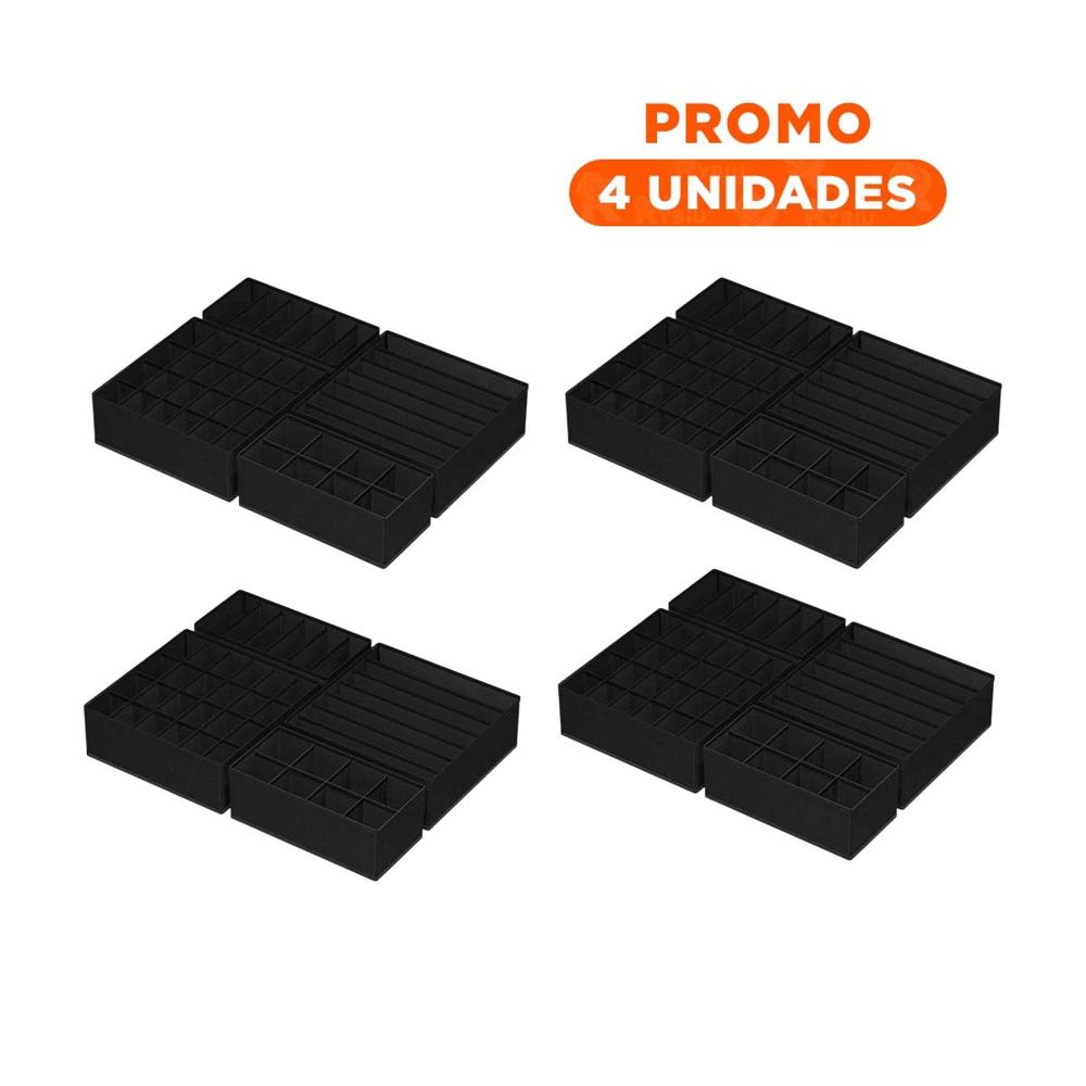 Pack4 Contenedor Domestico para Ropa Interior en Cajon Color Negro Y+Regalo Sticker