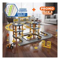 Pack4 Parque Infantil de Carritos de Construccion con Estacionamiento Y+Papel Regalo