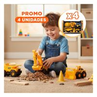 Pack4 Equipo de Casco Infantil con 3 Carros de Construccion para Juego Creativo Amarillo