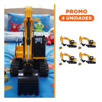 Pack4 Vehiculo de Ingenieria Excavadora a Control Remoto Brazo Largo Amarillo Y+Regalo Sticker