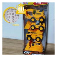 Vehiculos de Obra con 4 Unidades Amarillas para Juego Libre e Imaginativo Y+Regalo Sticker