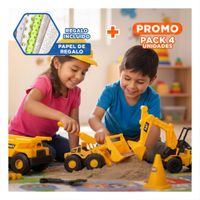Pack4 Equipo de Casco y 3 Carros de Construccion para Diversion Color Amarillo Y+Papel Regalo