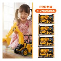 Pack4 Equipo de Casco Infantil con 3 Carros de Construccion Color Amarillo Y+Regalo Sticker