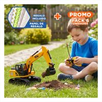 Pack6 Equipo de Ingenieria Excavadora a Control Remoto Brazo Largo Amarillo Y+Papel Regalo