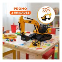 Pack2 Maquina de Trabajo Excavadora a Control Remoto Brazo Largo Amarillo Y+Regalo Sticker