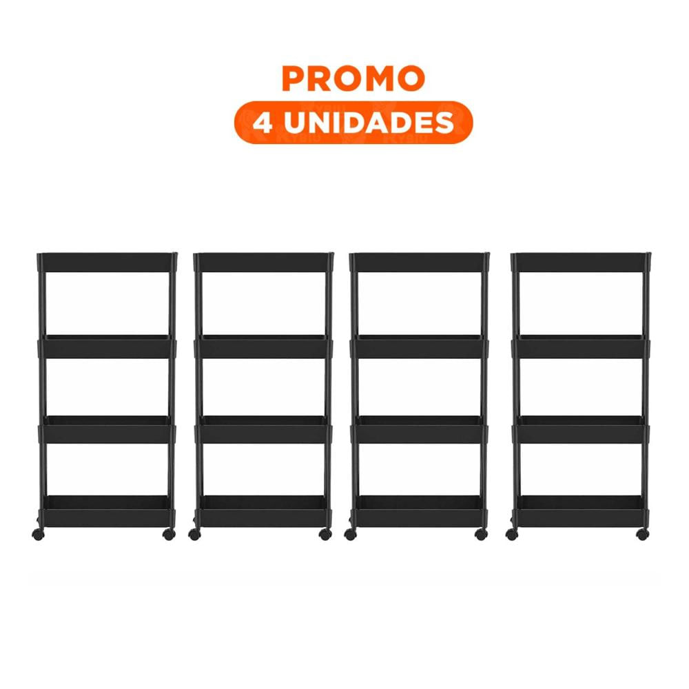 Pack4 Contenedor Lateral De 4 Niveles con 4 Ruedas Negro Plastico Firme Y+Regalo Sticker