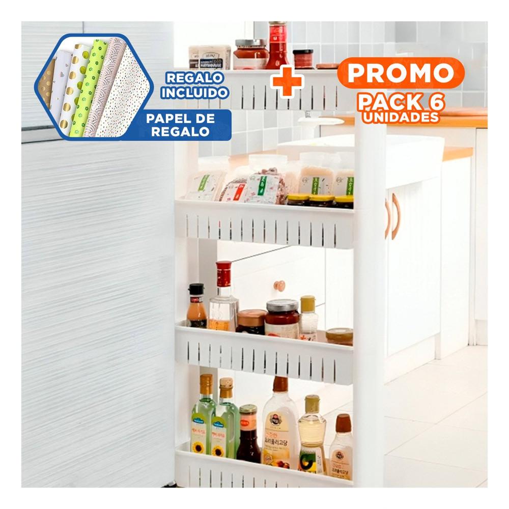 Pack6 Contenedor Lateral Delgado De 4 Niveles con Aberturas Blanco Plastico Y+Papel Regalo