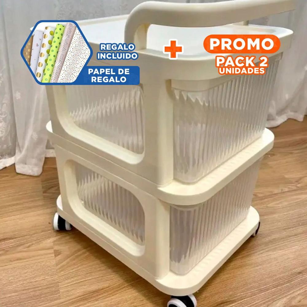 Pack2 Contenedor Organizador Cerrado con Cajones de 2 Niveles con Asa Beige Y+Papel Regalo