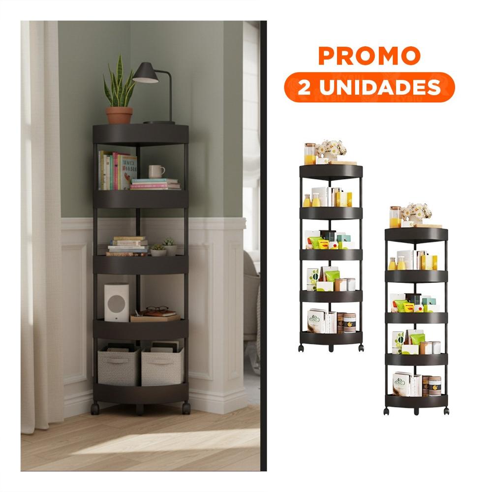 Pack2 Porta Objetos Negro 5 Niveles con Ruedas Formato Compacto Facil de Ubicar