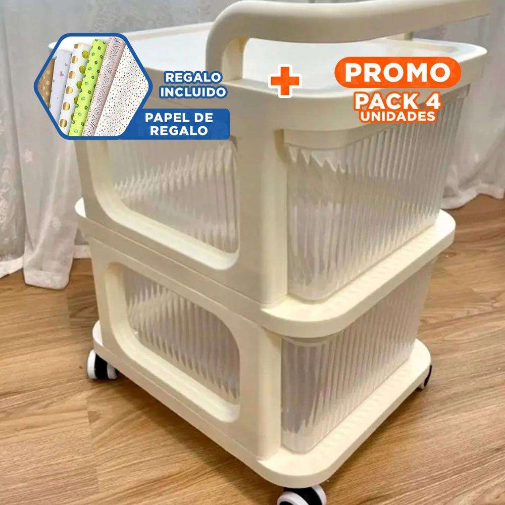 Pack4 Contenedor Moderno Cerrado con Cajones de 2 Niveles con Asa Beige Claro Y+Papel Regalo