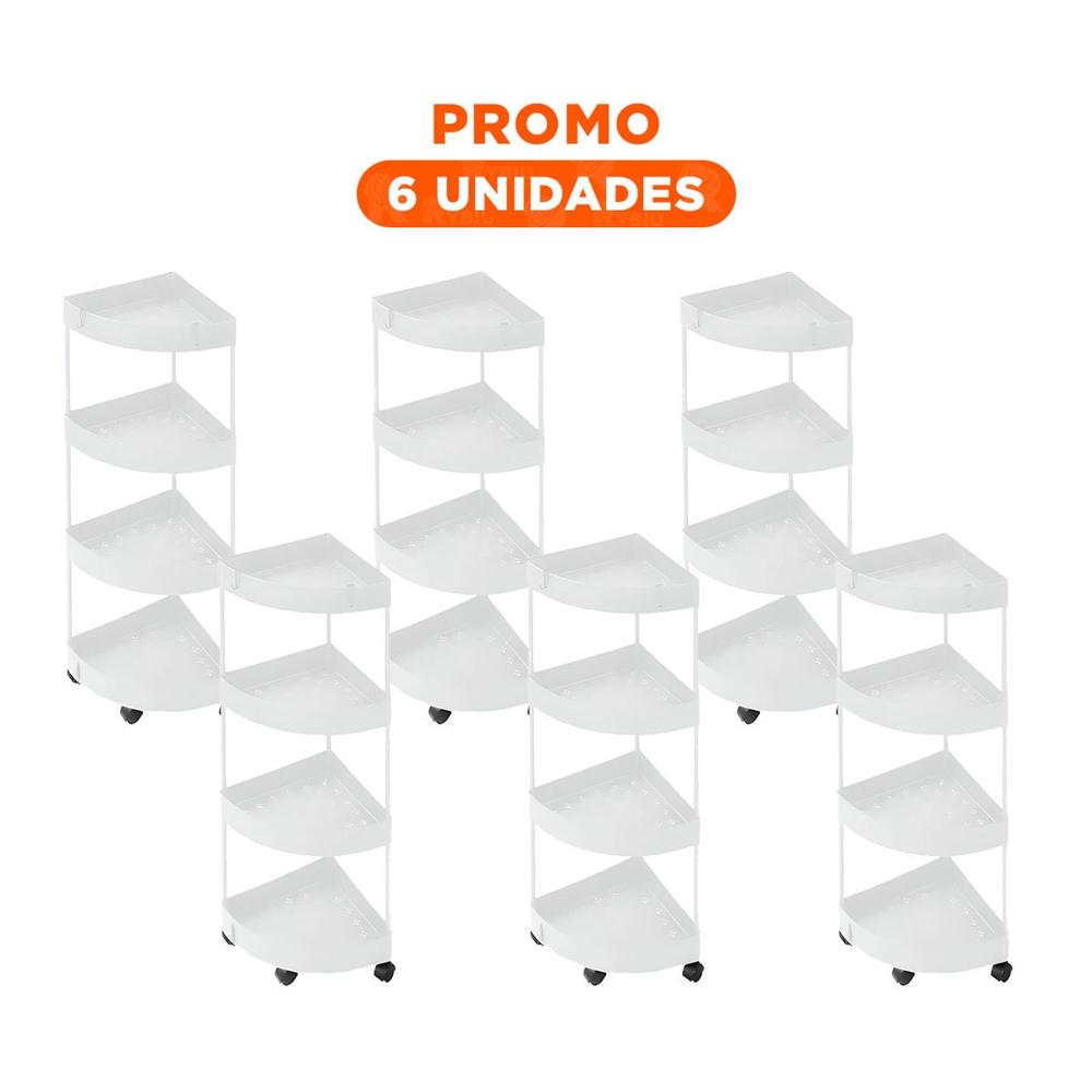 Pack6 Modulo Rinconero De 4 Niveles con Ruedas Blanco Practico para Hogar Y+Papel Regalo
