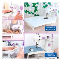 Cosedora de Coser Portatil con Mesa Blanco Detalles Morados Funcionales Y+Post It