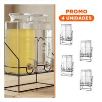 Pack4 Dispensador Doble Bebida 2,2L Transparente con Soporte para Mesa Y+Regalo Sticker