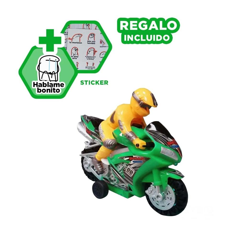 Motocicleta Verde con Sonidos y Juego para Niños Y+Regalo Sticker