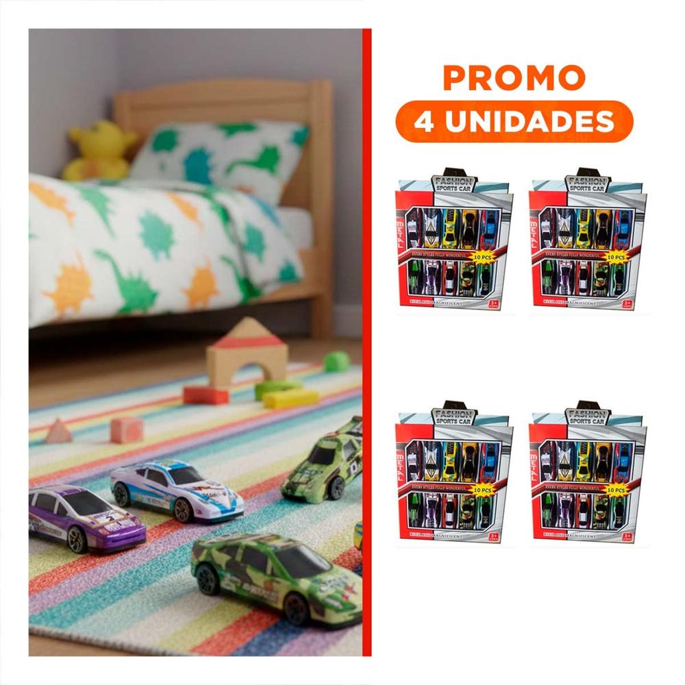 Pack4 Serie Autos Compactos 10 Carritos de Metal para Diversion Continua Y+Regalo Sticker