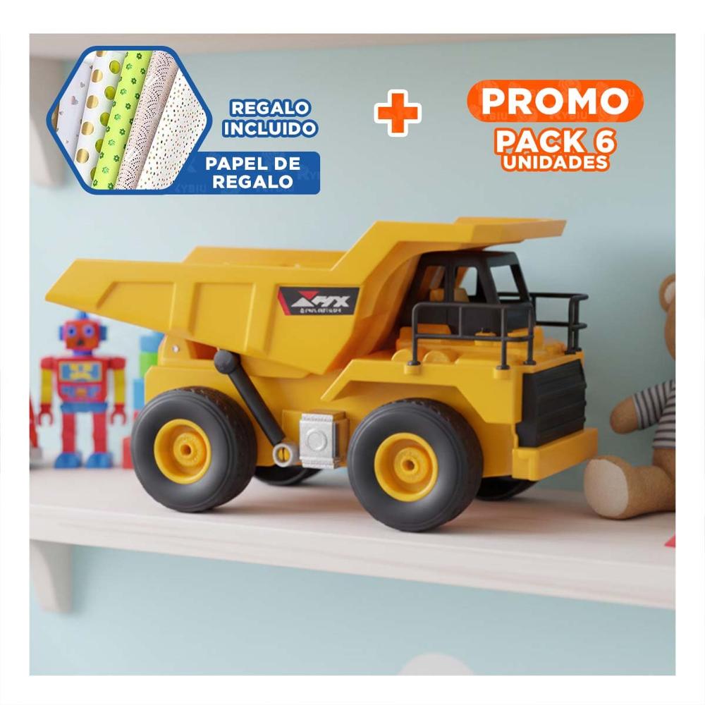 Pack6 Vehiculo de Ingenieria Volquete a Control Remoto Amarillo de Juguete Y+Papel Regalo