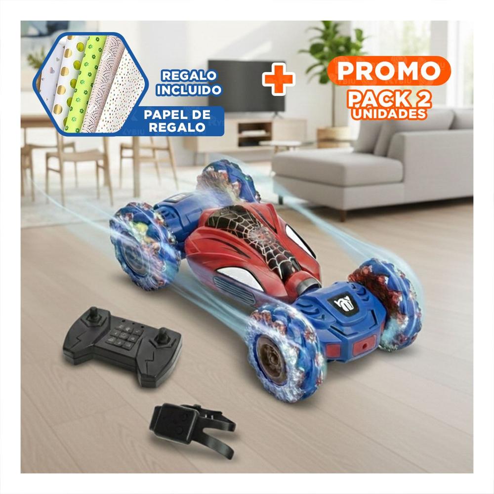 Pack2 Vehiculo de Juego Interactivo con Control Remoto y Reloj en Azul y Rojo Y+Papel Regalo