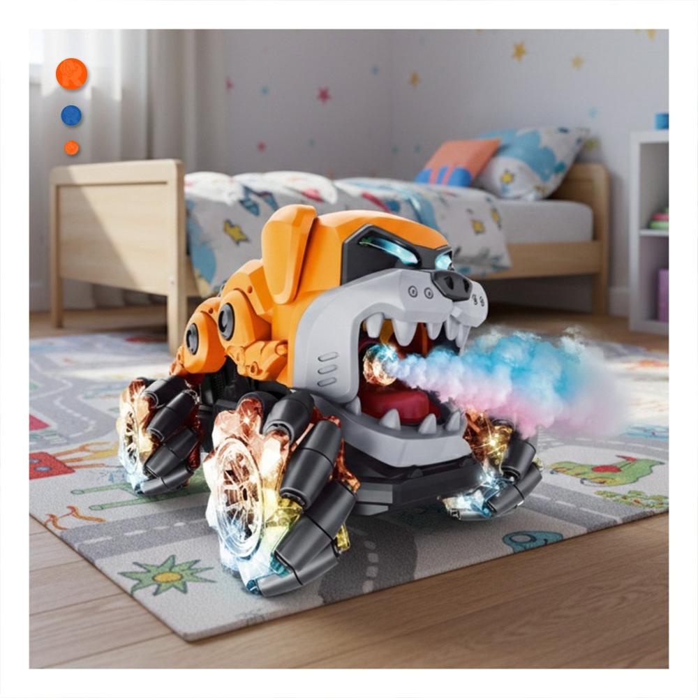 Auto Acrobatico en Forma de Perro con Control Remoto para Uso Infantil Color Naranja