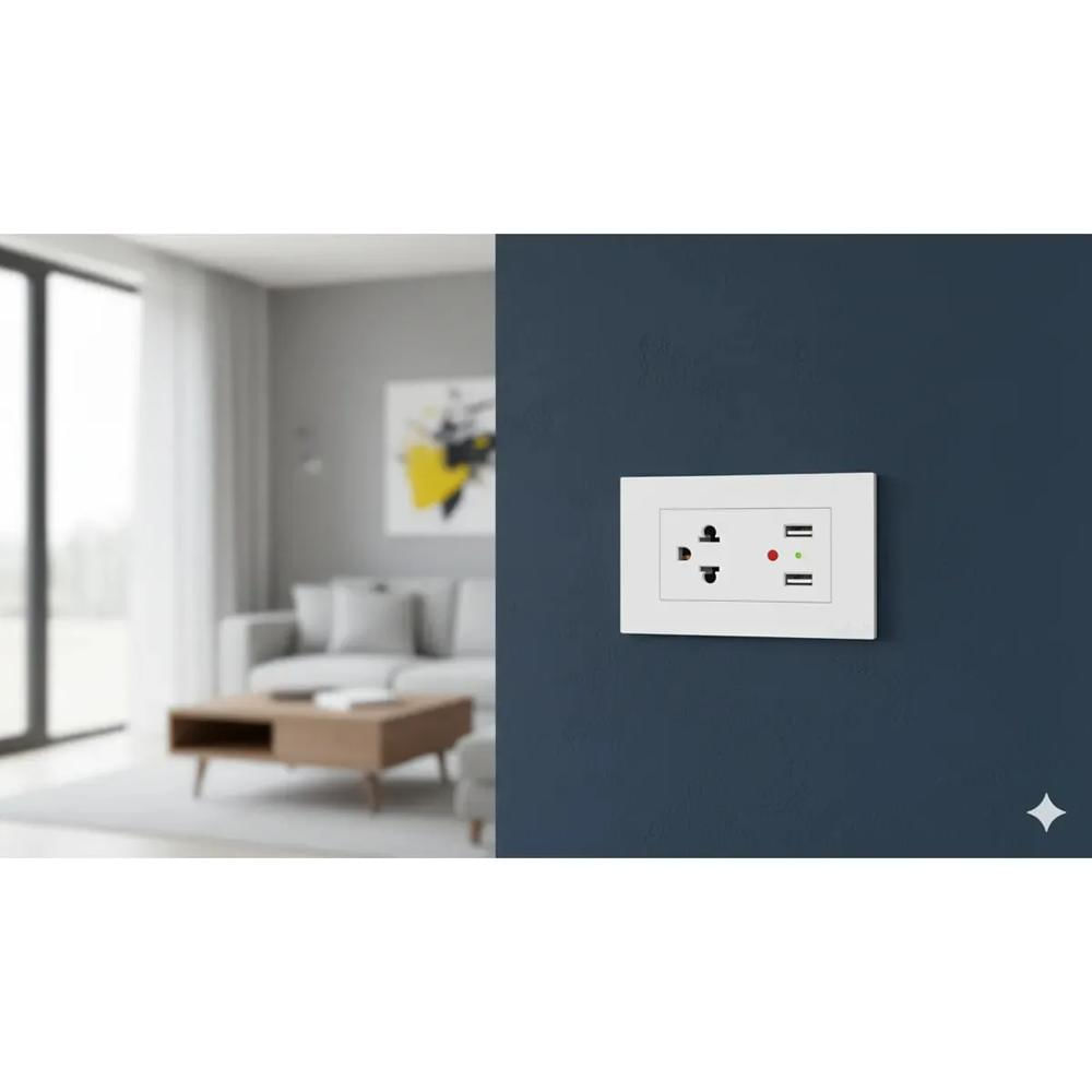 TOMACORRIENTE UNIVERSAL BLANCO 15A-250V  MAS 2 USB DC5V - 2100mA PACK 2