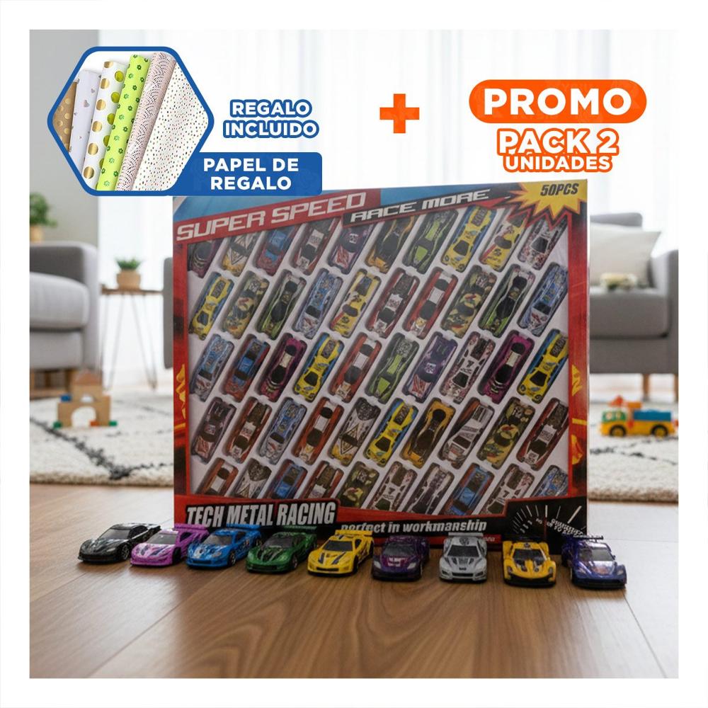 Pack2 Zona 50 Carritos de Metal para Diversion Compartida y Juego Diario Y+Papel Regalo