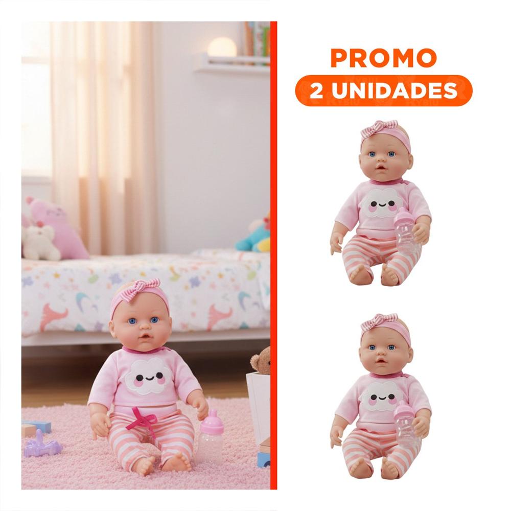 Pack2 Muneca Tierno Rosada con Chompa Nube y Pantalon Rayas para Bebe en Casa