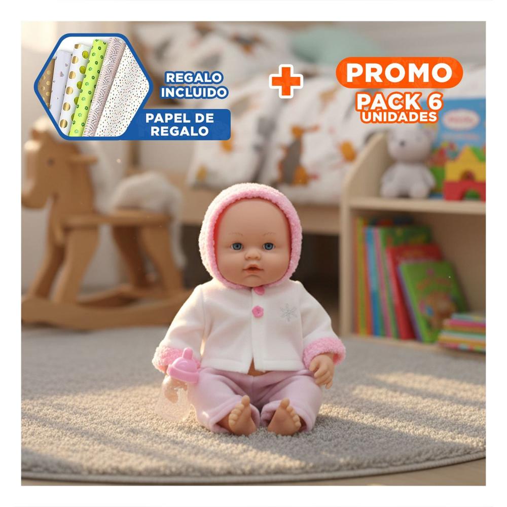 Pack6 Personaje Adorable rosado con chompa botones flores para casa Y+Papel Regalo
