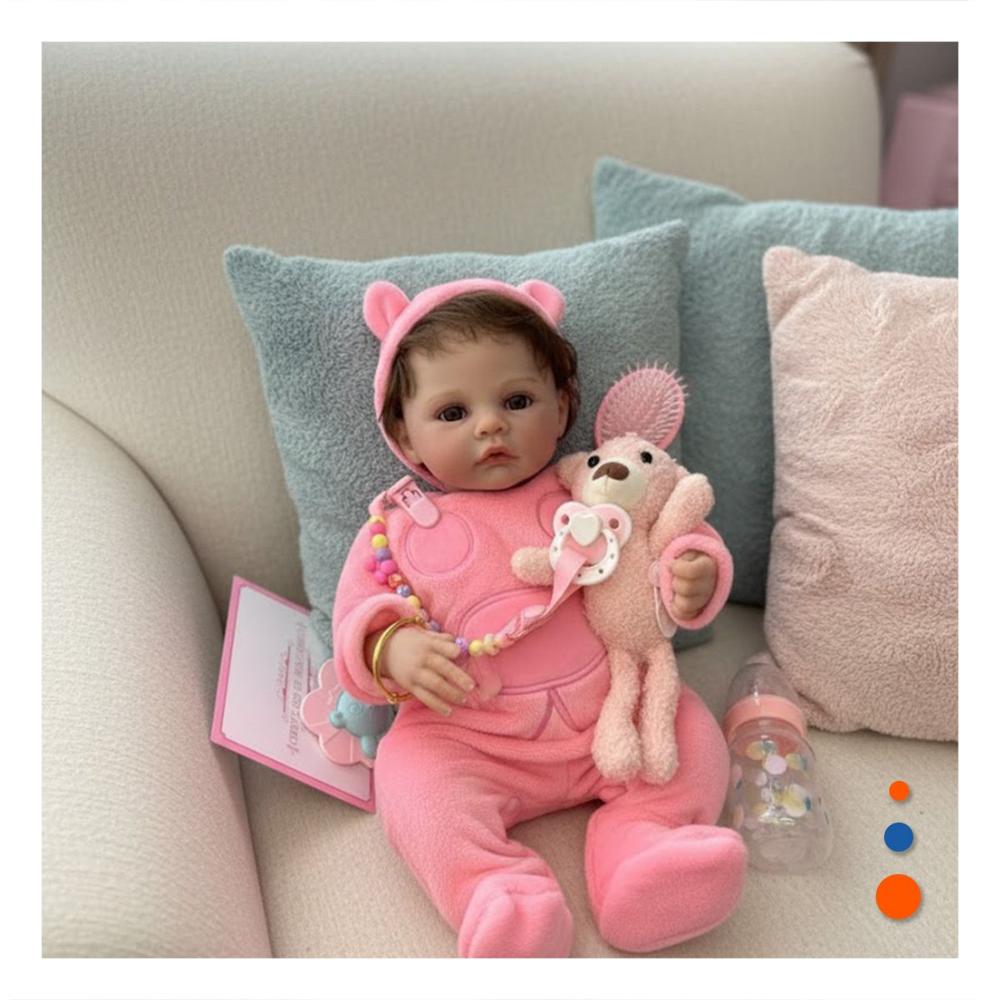 Recien Nacida Sintetica 48cm con pijama enterizo y gorro Rosado Ropa Fina Y+Ligas Regalo