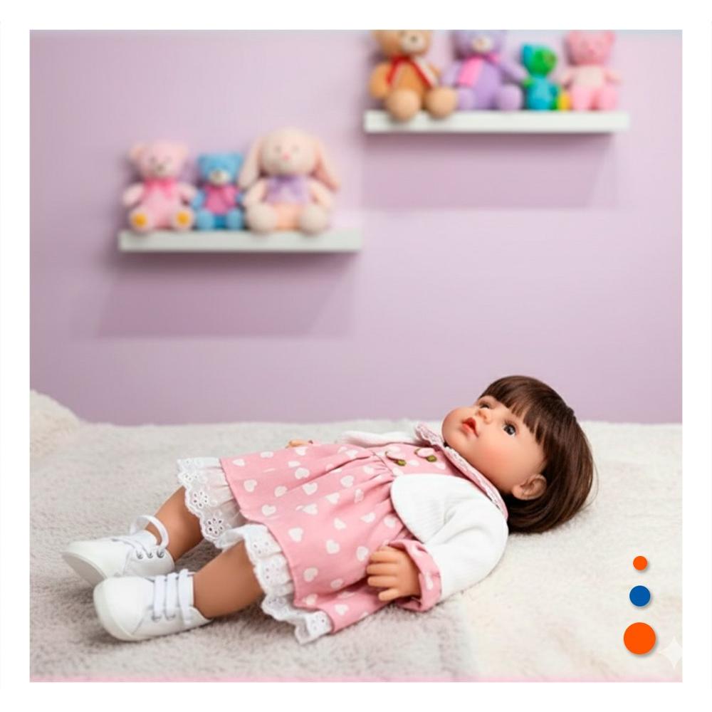 Recien Nacida Sintetica con vestido corazones y chompa Rosado Ropa Fina Y+Ligas Regalo