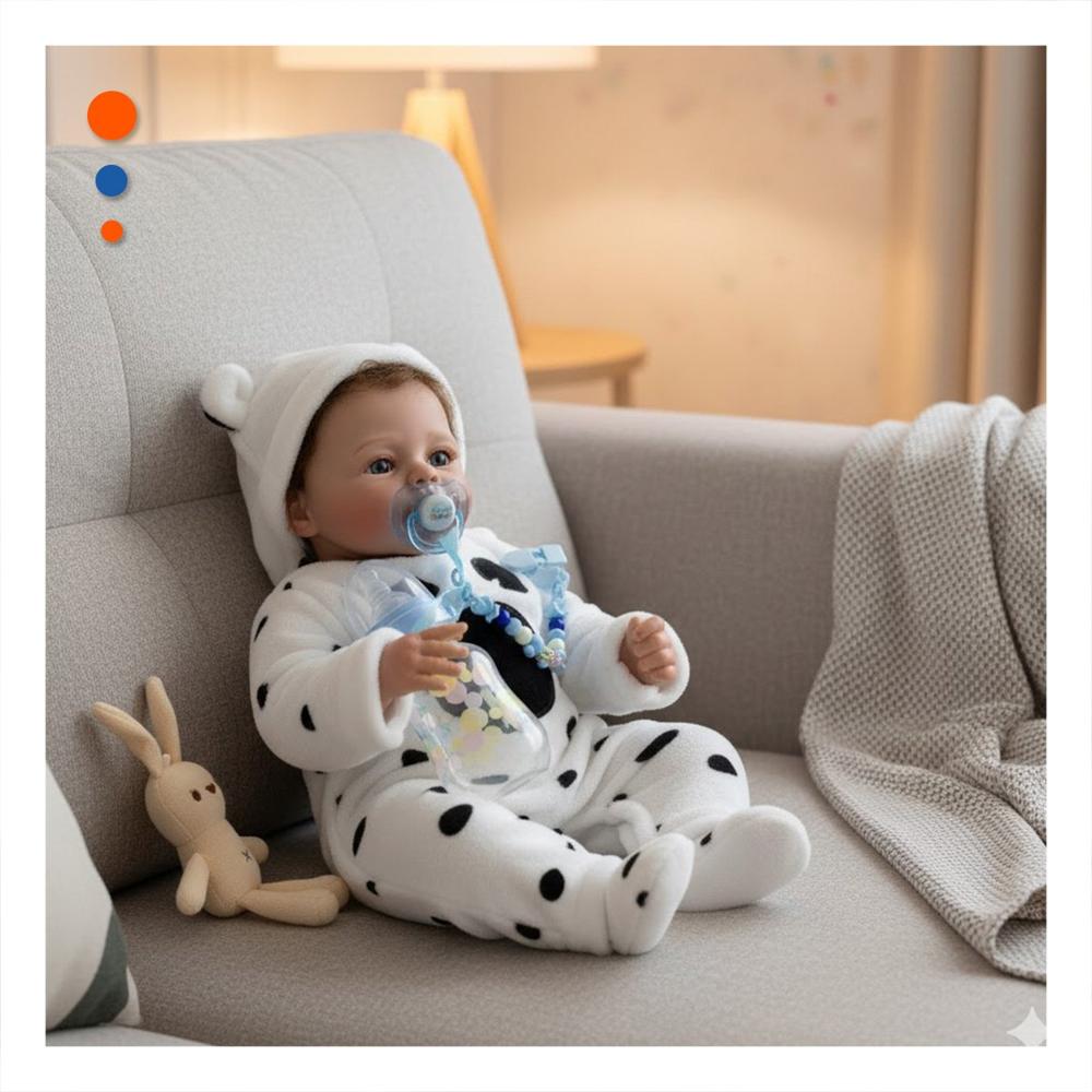 Recien Nacido Sintetico 48cm con chompa perrito Blanco con Ropa Fina Y+Ligas Regalo