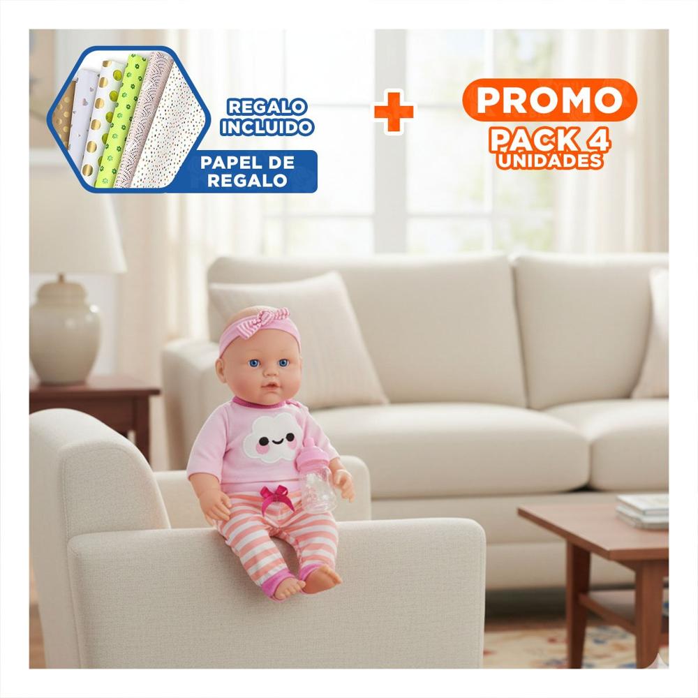 Pack4 Figura Dulce Rosada con Chompa Nube y Pantalon Rayas para Bebe en Casa Y+Papel Regalo