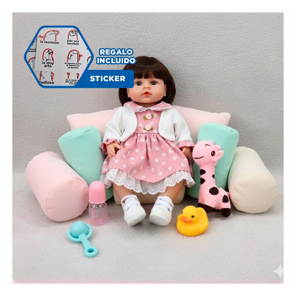 Recien Nacida Falsa con vestido corazones y chompa Rosado Entretenimiento Y+Regalo Sticker