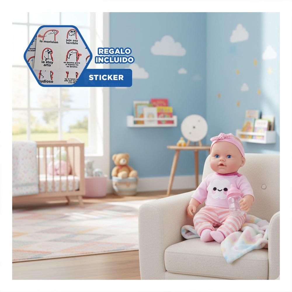 Figura Tierno Rosada con Chompa Nube y Pantalon Rayas para Bebe Hogar Y+Regalo Sticker