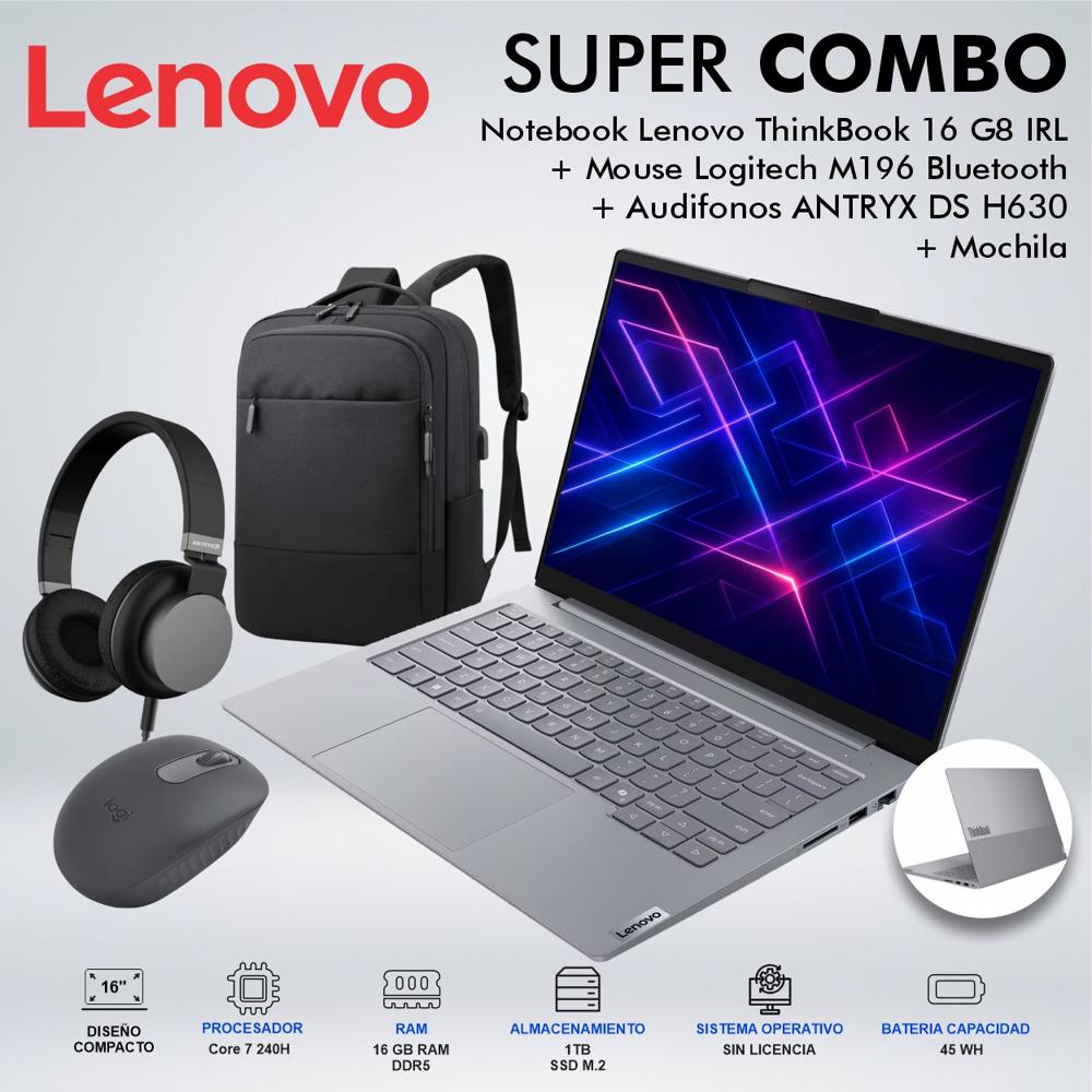 LAPTOP LENOVO THINKBOOK 16 G8 IRL INTEL CORE 7 240H MEMORIA 16GB DDR5 DISCO 1TB SSD M2