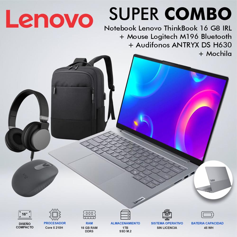 LAPTOP LENOVO THINKBOOK 16 G8 IRL INTEL CORE 5 210H MEMORIA 16GB DDR5 DISCO 1TB SSD M2