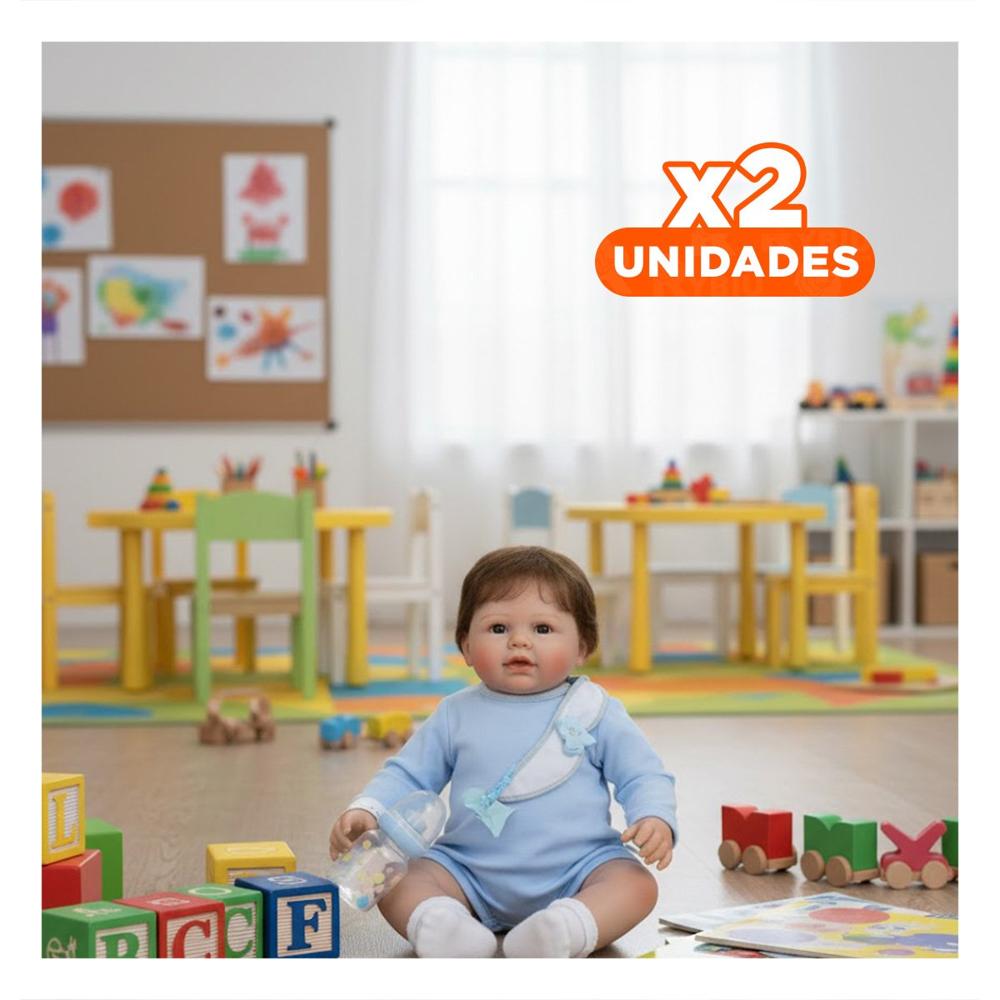 Pack2 Juguete de Coleccion 60cm con pijama y babero Celeste para la Vivienda Y+Regalo Sticker